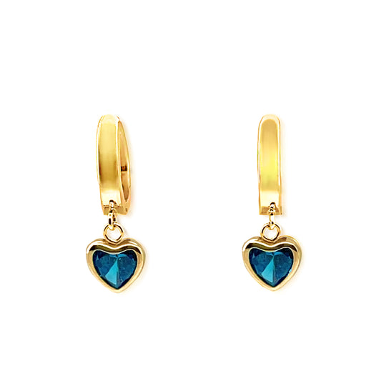 14k Birthstone Heart Dangling Earrings