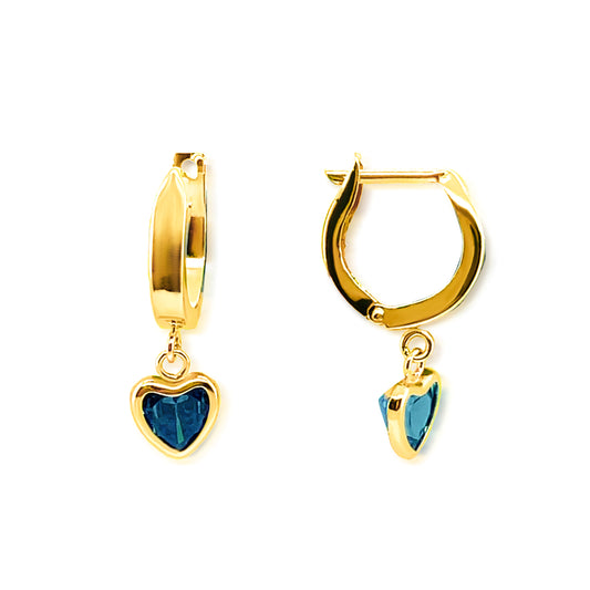 14k Birthstone Heart Dangling Earrings