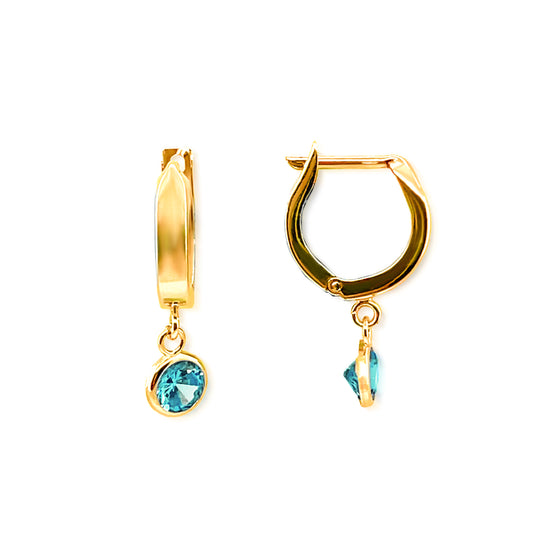 14k Birthstone Circle Dangling Earrings