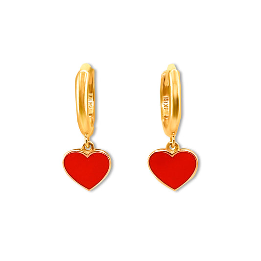 14K Dangling Red Heart Earrings