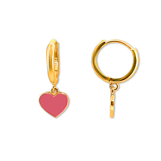 14K Dangling Pink Heart Earrings