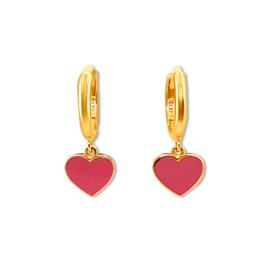 14K Dangling Pink Heart Earrings