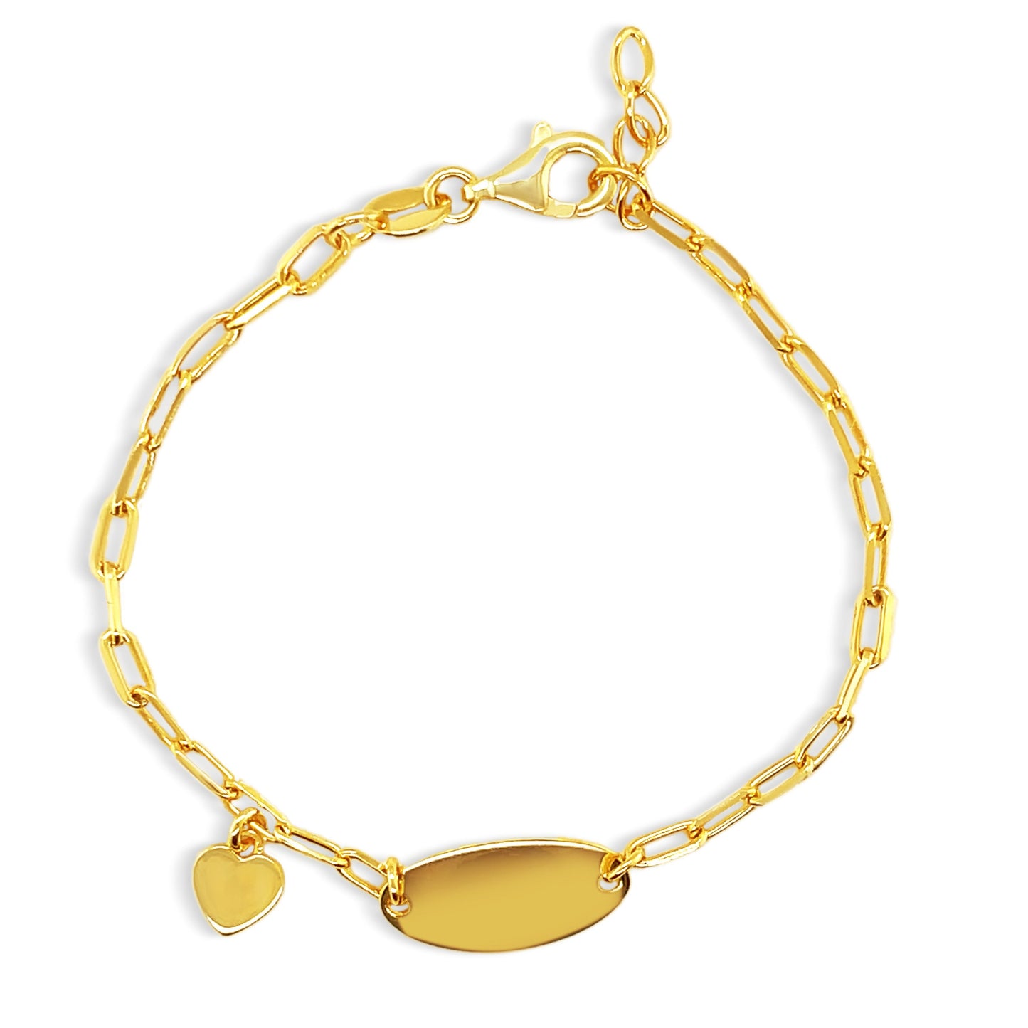 Engravable Heart Charm ID Kids Bracelet 14k Gold Plated