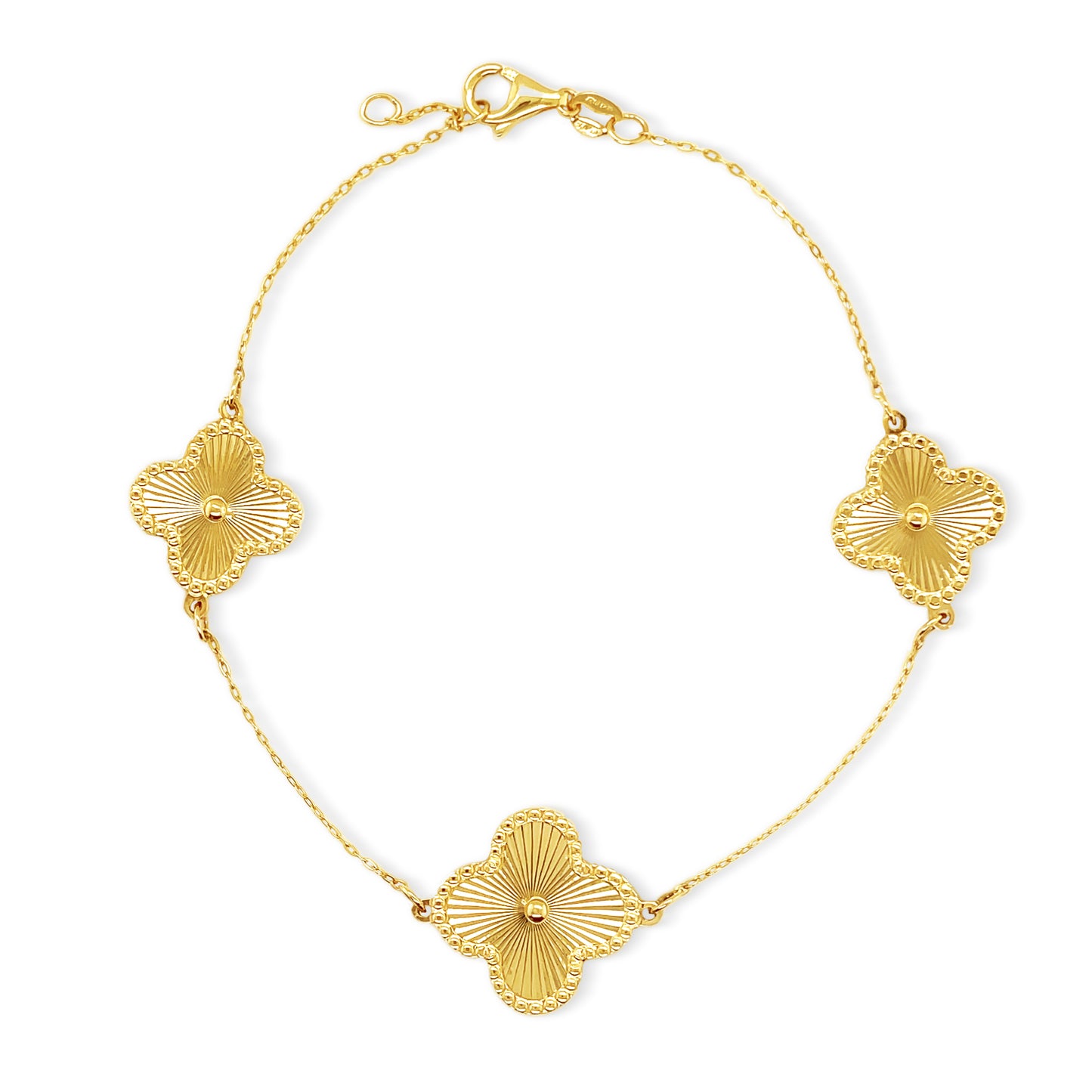 14k Textured Gold 4 Leaf Clover Bracelet