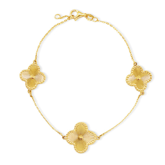 14k Textured Gold 4 Leaf Clover Bracelet