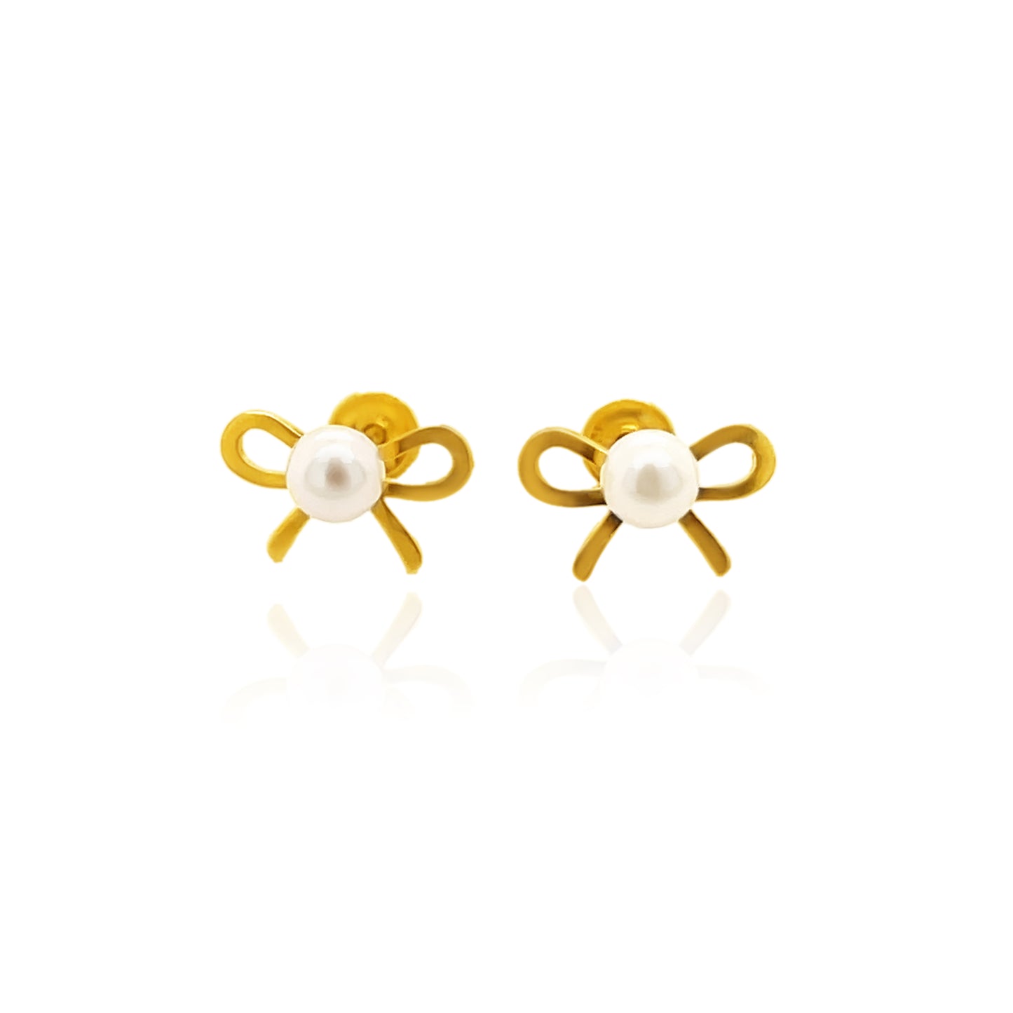 14k Gold Ribbon and Pearl Screw-back Earrings