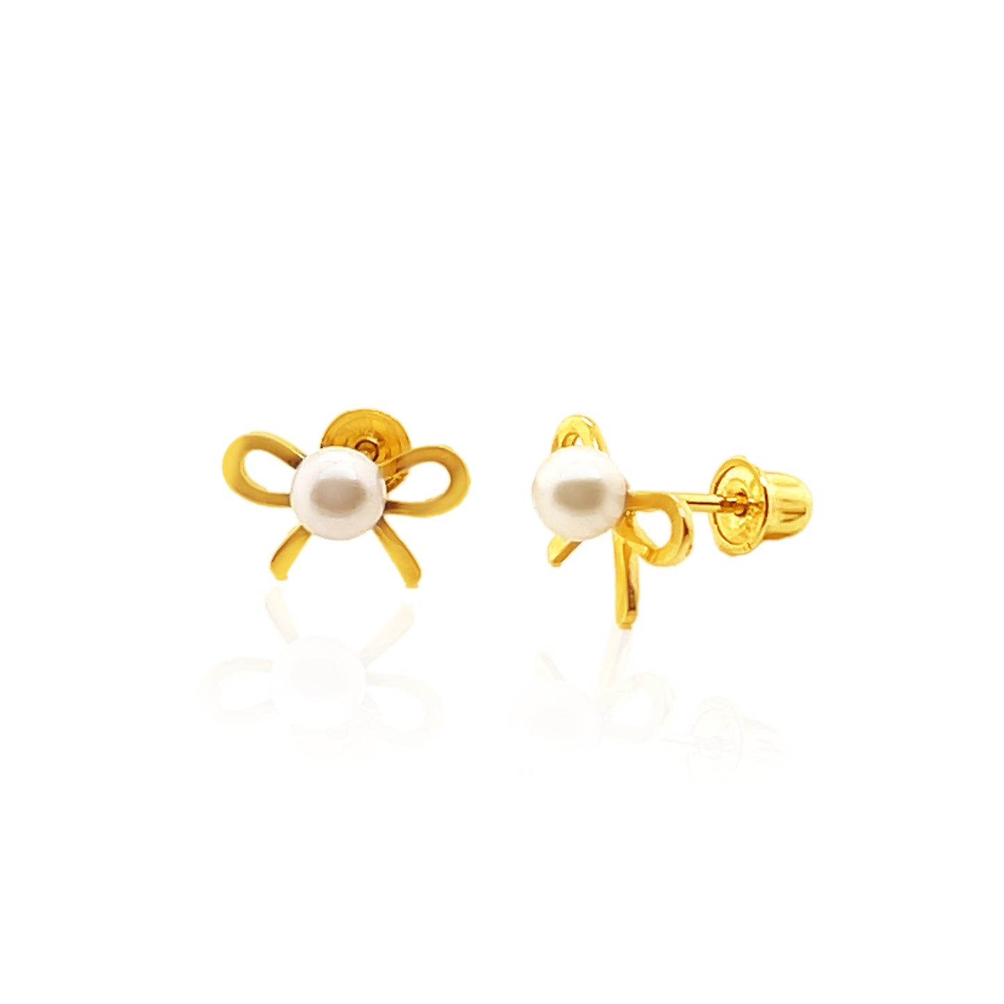 14k Gold Ribbon and Pearl Screw-back Earrings