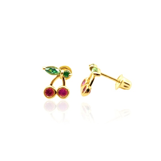 14k Gold Cherry Screw back Earrings