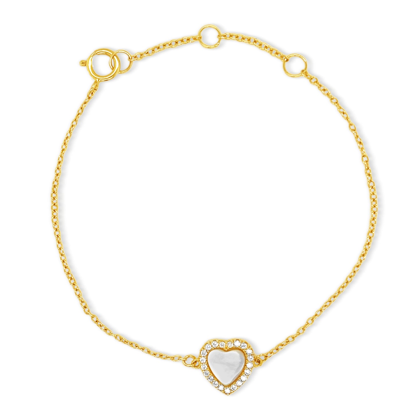 Mother Of Pearl Small Heart Diamond Bracelet 14k Gold Plated