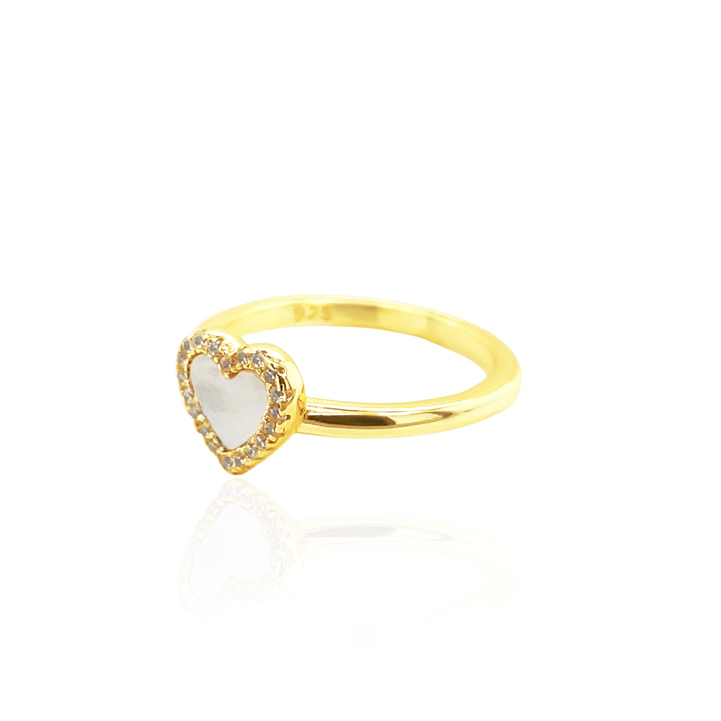 Mother Of Pearl Heart Ring 14k Yellow Gold Plated