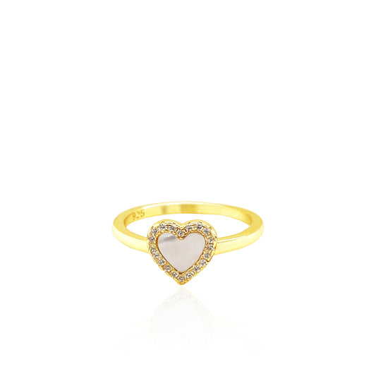Mother Of Pearl Heart Ring 14k Yellow Gold Plated