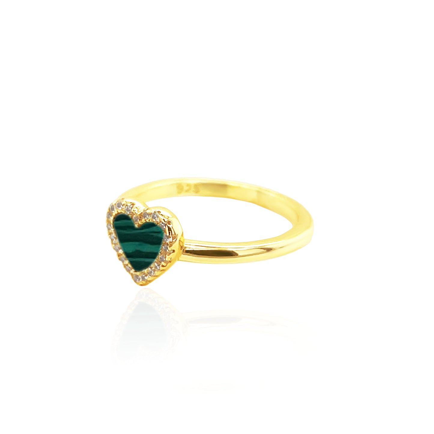 Malachite Heart Ring 14k Yellow Gold Plated