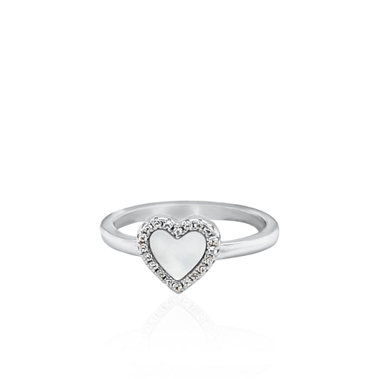 Mother Of Pearl Heart Ring 14k White Gold Plated