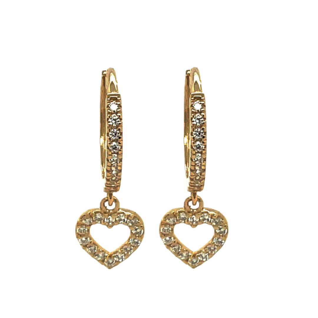 14K Diamond Heart Dangle Earrings (+colors)