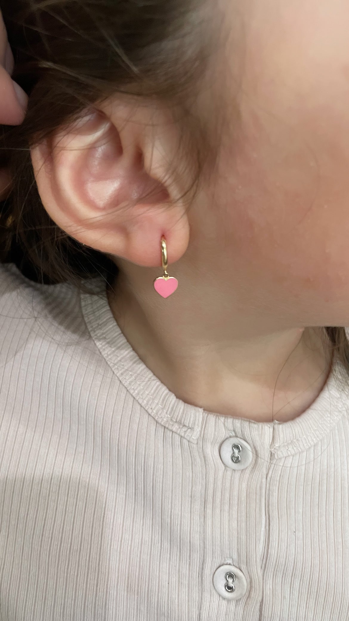 14K Dangling Pink Heart Earrings