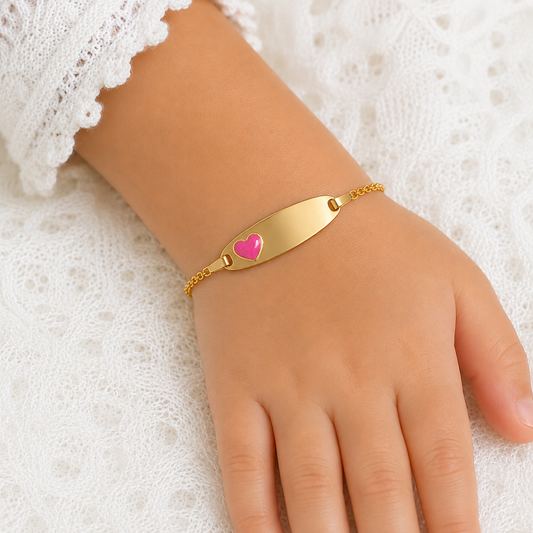 14K Gold Pink Heart ID Bracelet – Personalized Baby/Kids Name Bracelet