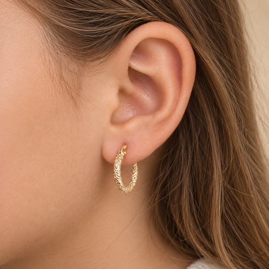 14k Gold Sparkle Hoops- 3/4" Oval