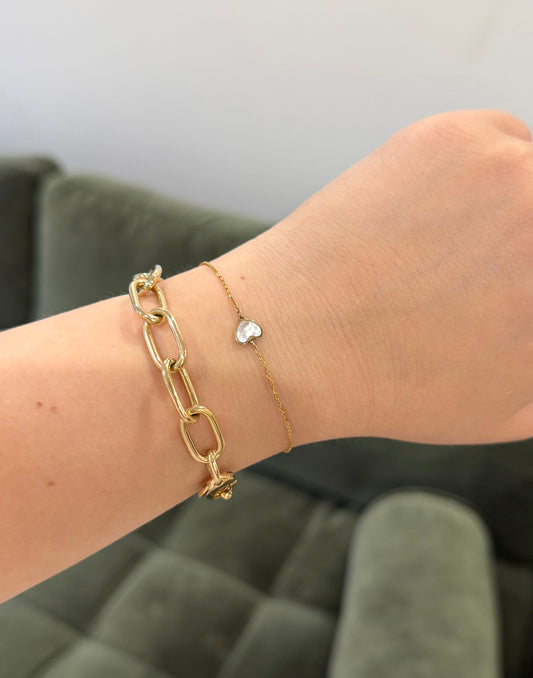14k Gold Mother of Pearl Heart Bracelet for Girls & Teens
