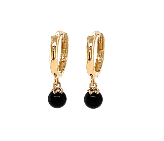 14K Gold Drop 4mm Onyx Earrings