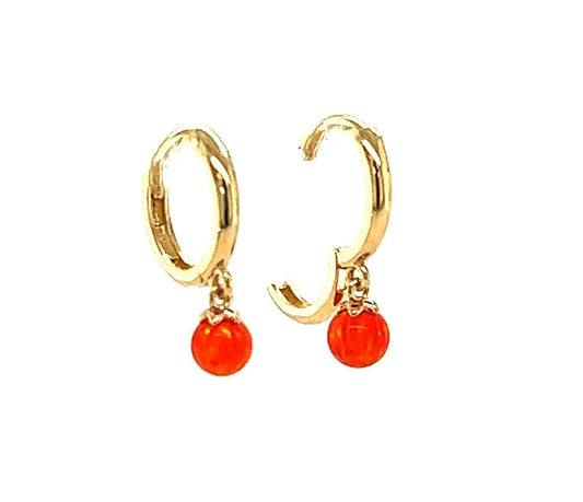 14K Gold Drop 4mm Coral Earrings