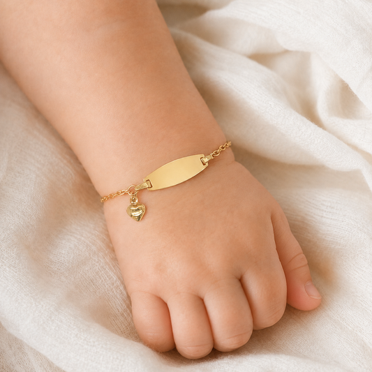 14k Gold Heart Charm ID Bracelet – Personalized Baby & Kids Name Bracelet