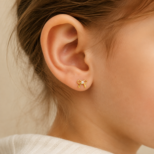 14k Yellow Gold Dainty Ribbon Screw-Back Earrings