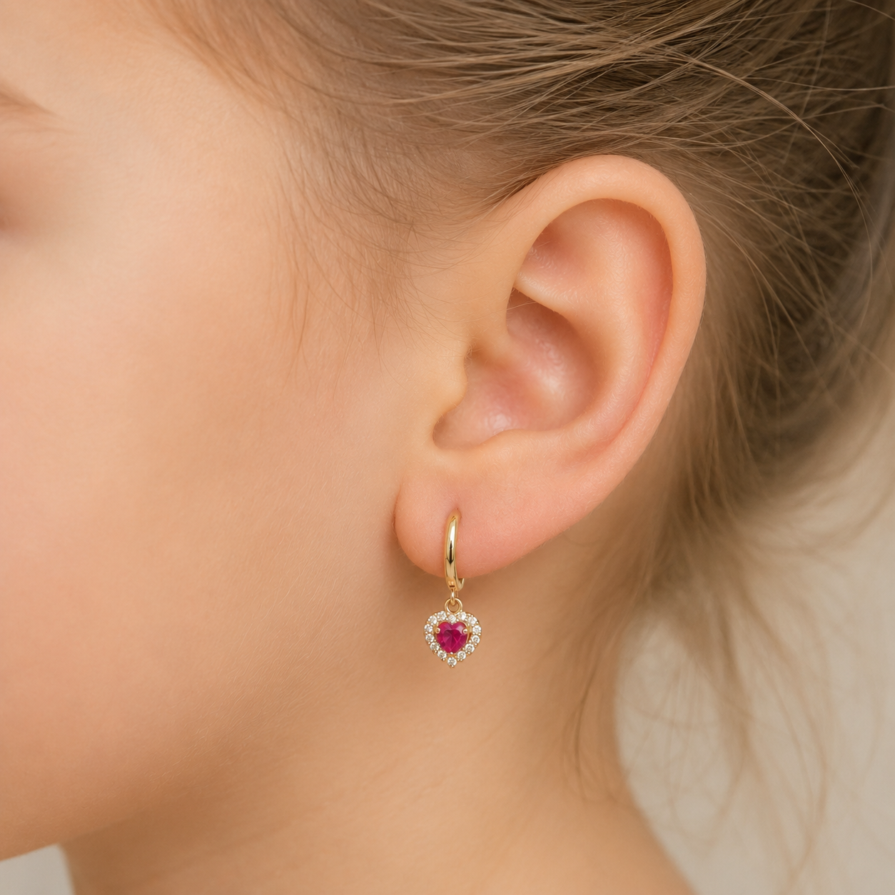 14K Gold Hanging Halo Heart Earrings