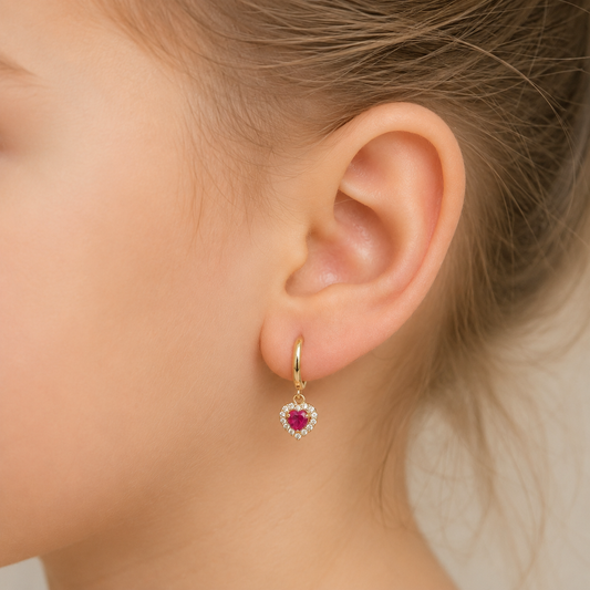 14K Gold Hanging Halo Heart Earrings