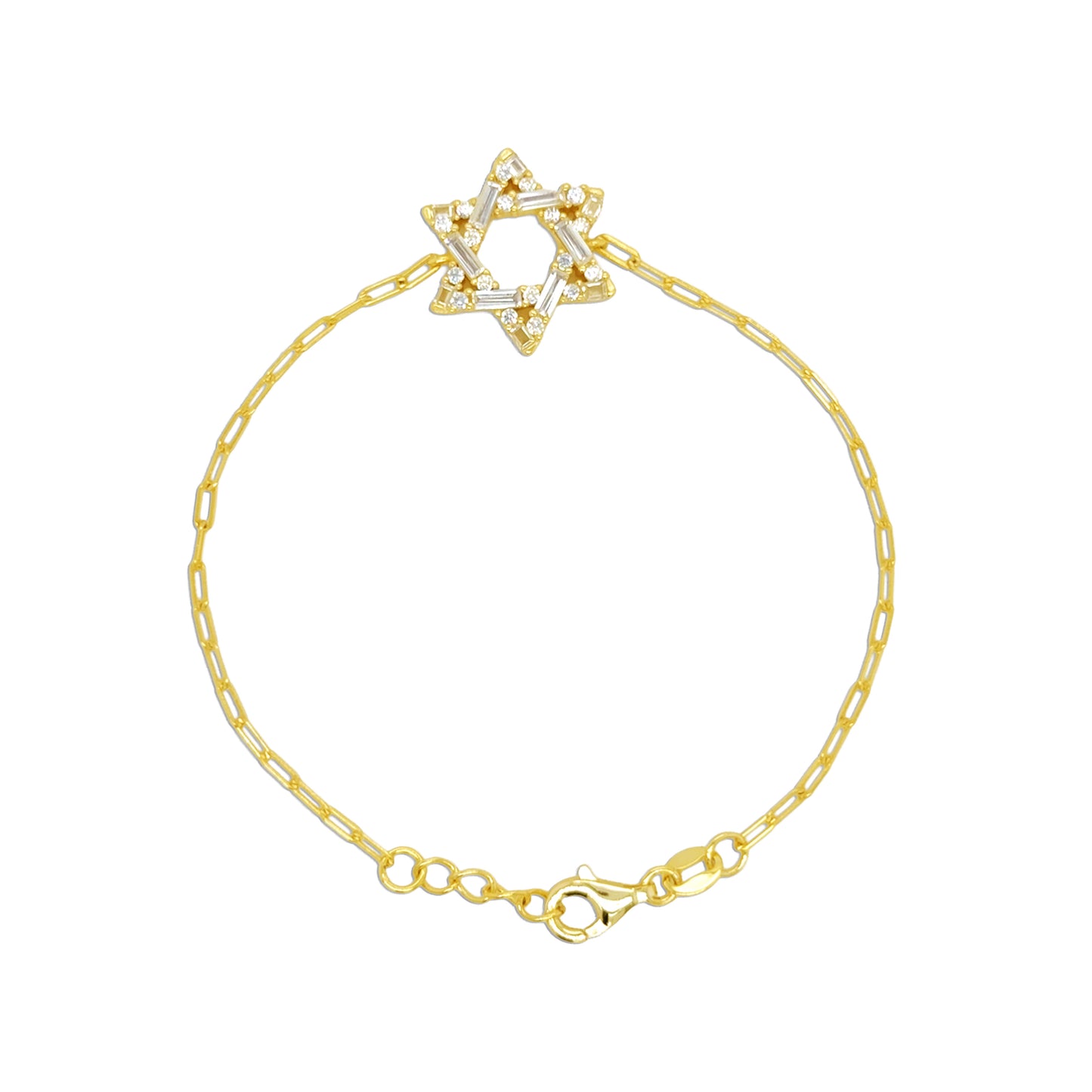14k Gold Plated Baguette-Cut Cubic Zirconia Magen David Bracelet