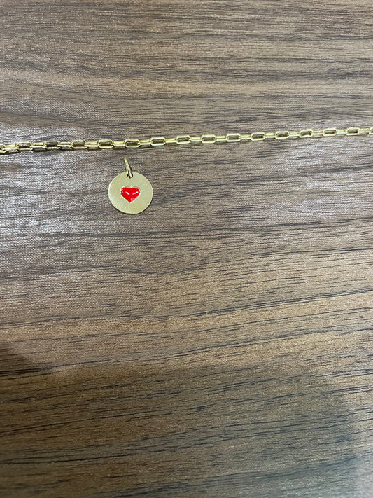 14k Red Heart Disc Charm