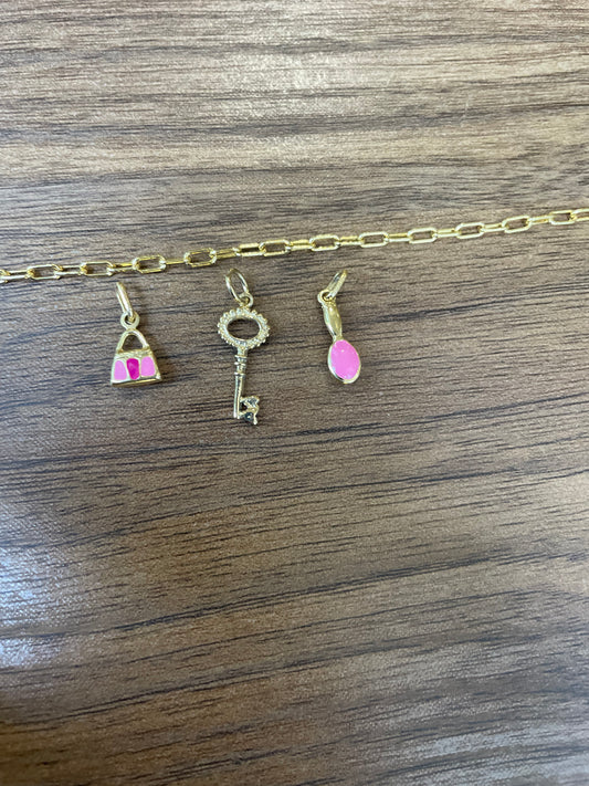 14k Pink Enamel Purse Charm