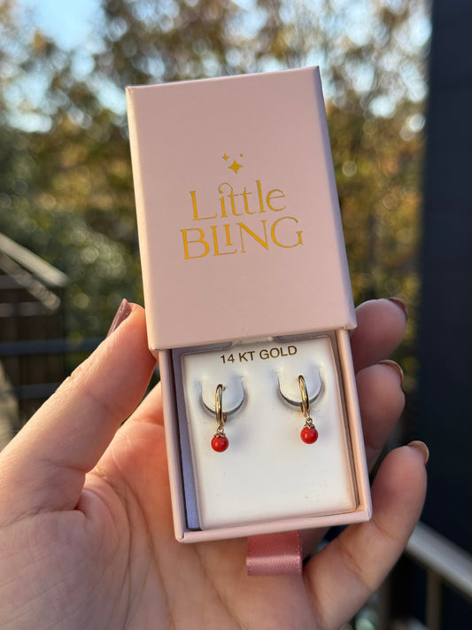 14K Gold Drop 4mm Coral Earrings