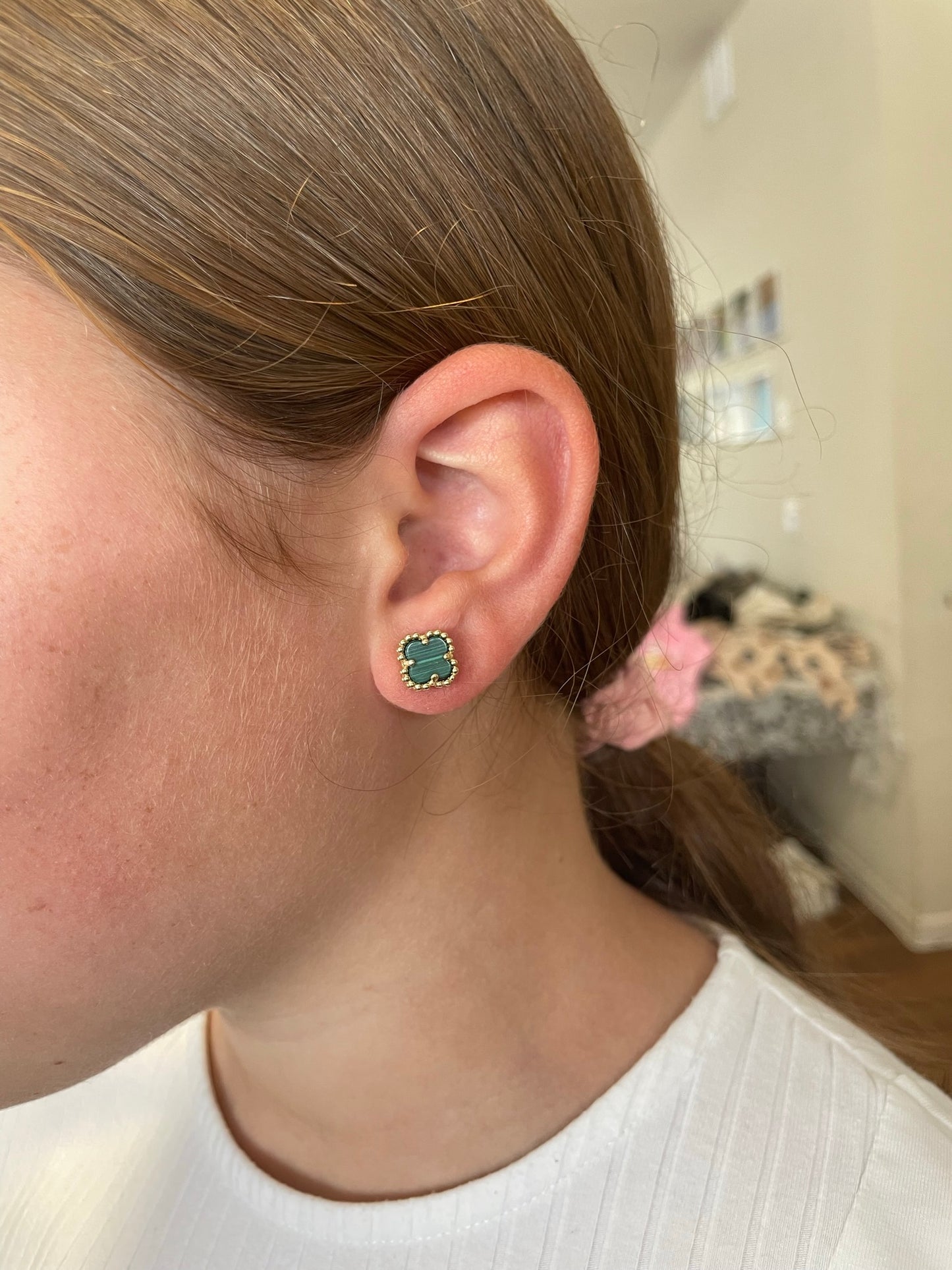 14k Turquoise Clover Stud Earrings