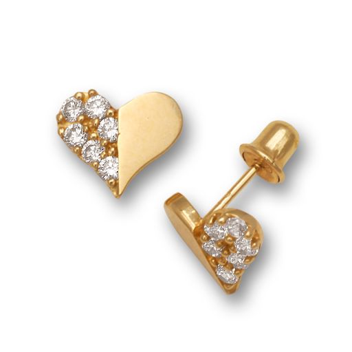 14k Gold Half Diamond Heart Screw Back Earrings ( colors)