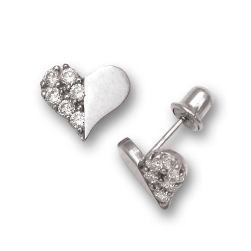 14k Gold Half Diamond Heart Screw Back Earrings ( colors)