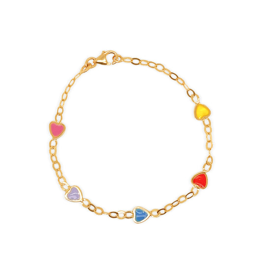 14k Rainbow Heart Enamel Bracelet