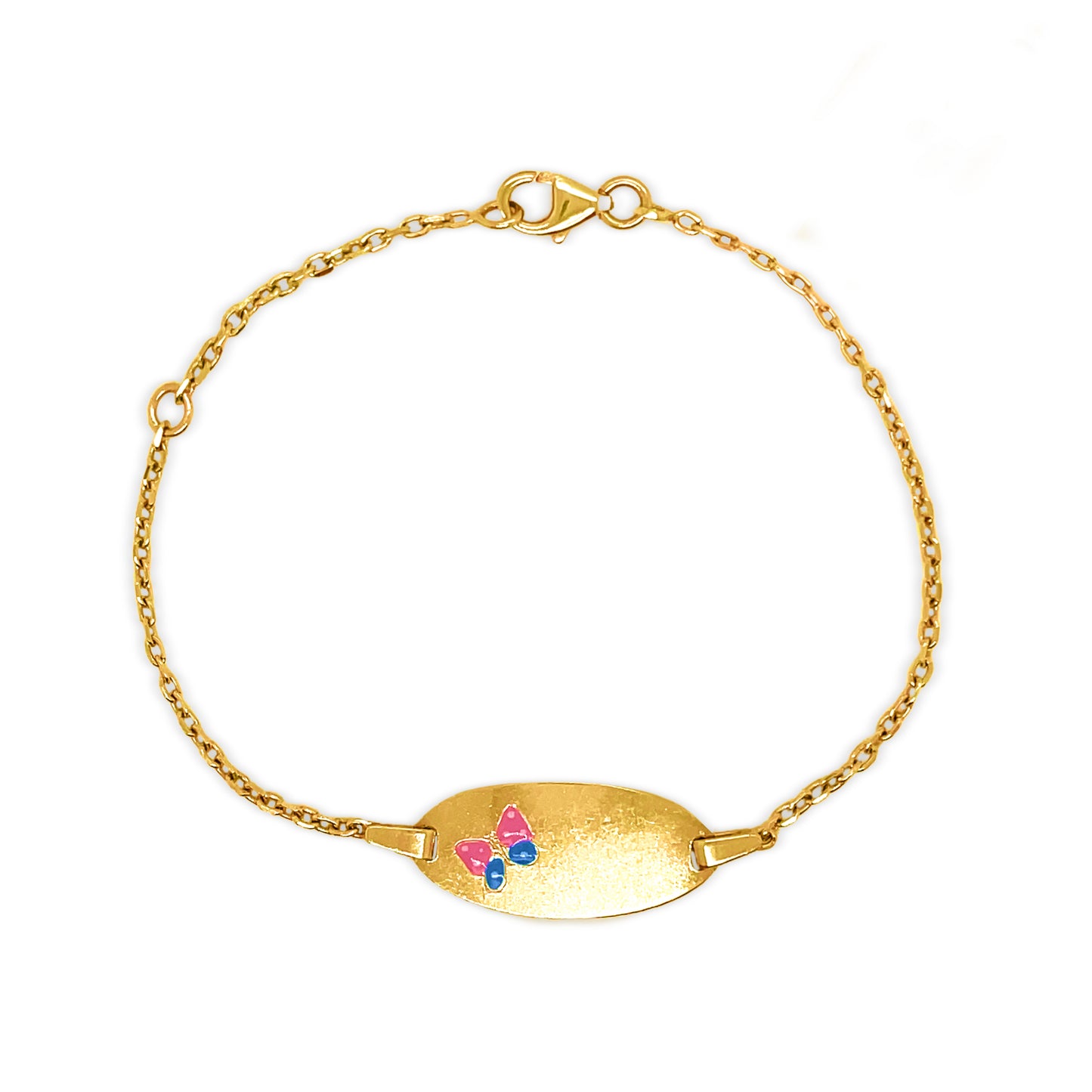 14K Gold Enamel Butterfly ID Bracelet