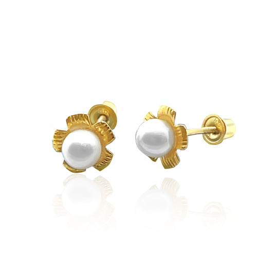 14k Pearl Flower Screw-Back Earrings