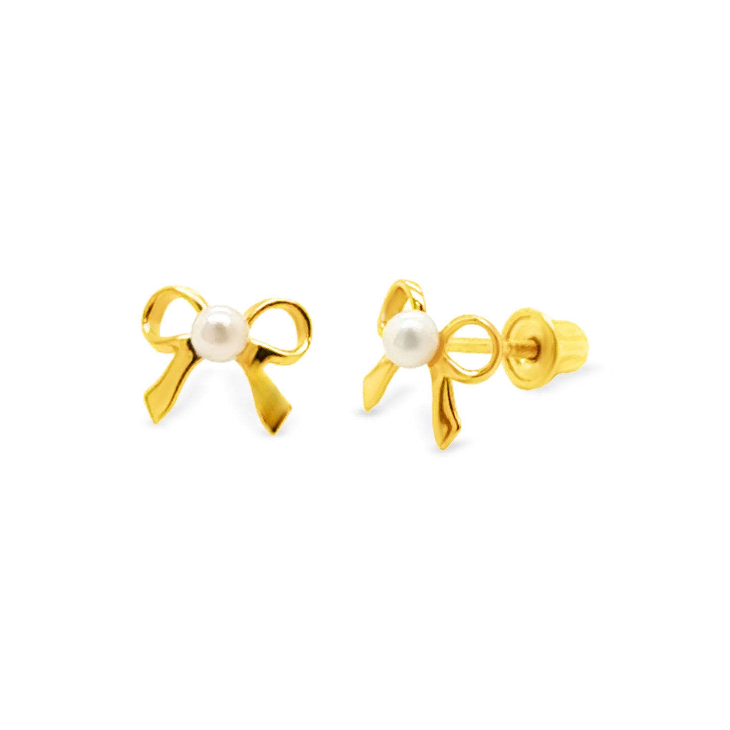 14k Yellow Gold Dainty Ribbon Screw-Back Earrings