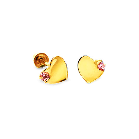 14k Waved Heart Screw-Back Earrings