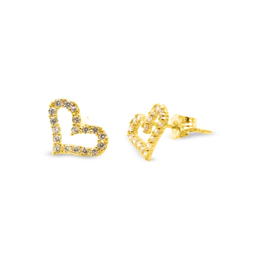 14k Gold Diamond Heart Stud Earrings