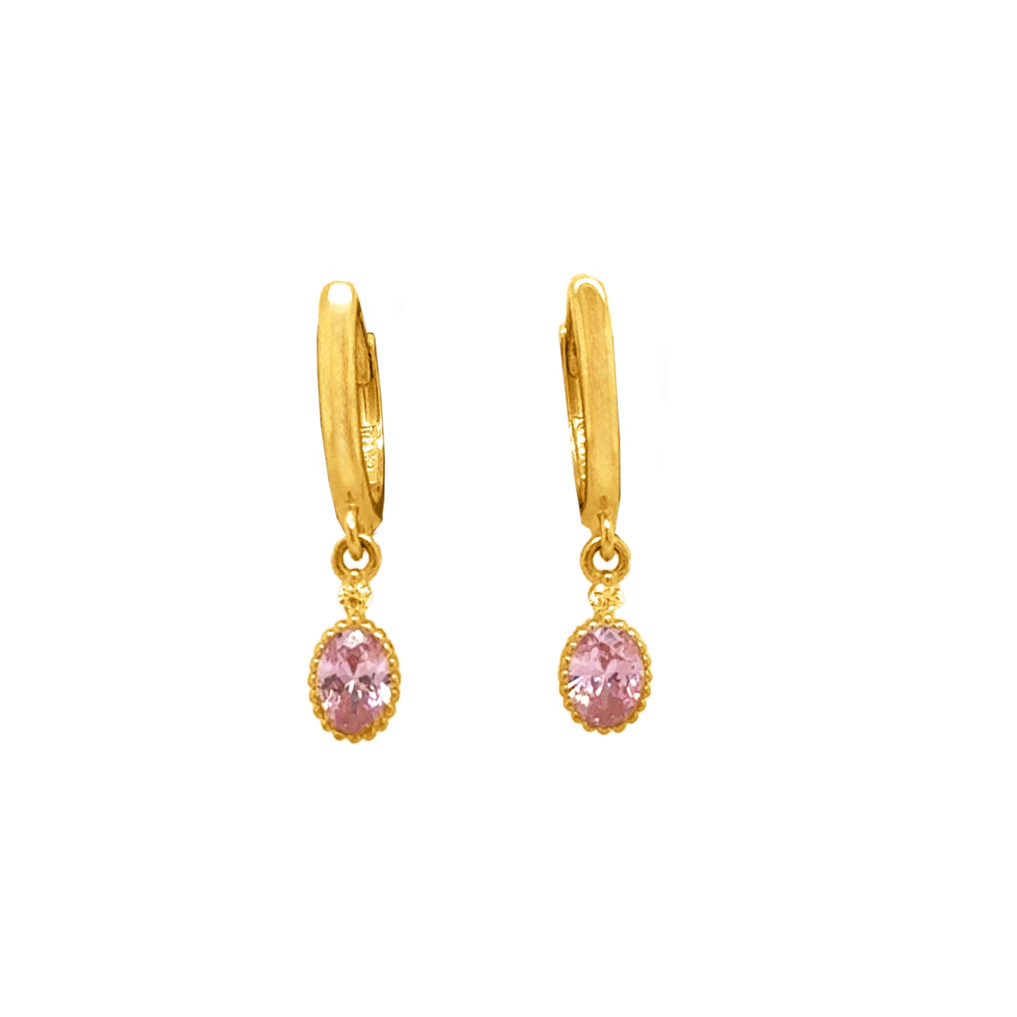 14k Gold Pink Gemstone Dangle Earrings