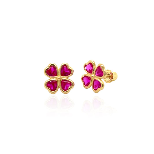 14k Hot Pink Flower Screw-Back Earrings