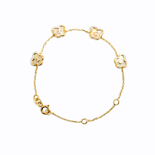 14k Gold Mother Of Pearl Butterfly Bracelet – Adjustable 6"