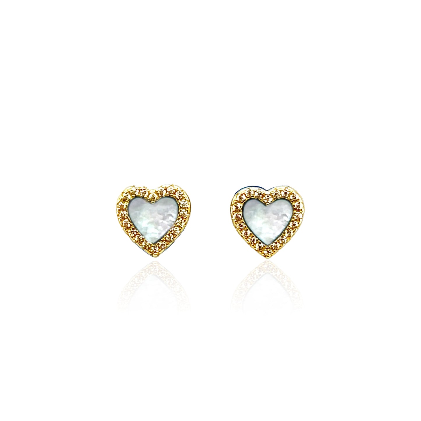 Mother Of Pearl Halo Heart Stud Earrings 14k Gold Plated