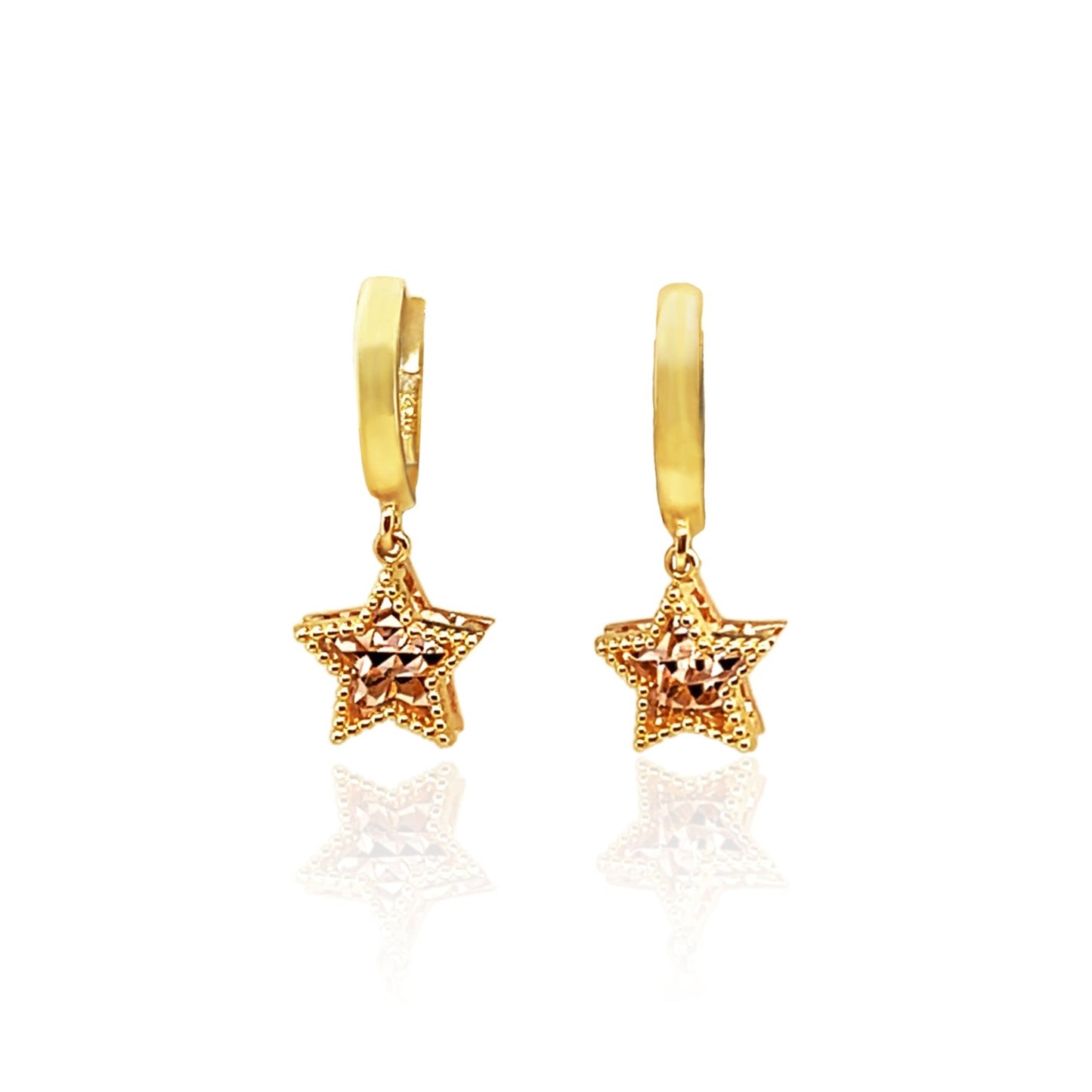 14K Dangling Diamond Cut Star Earrings