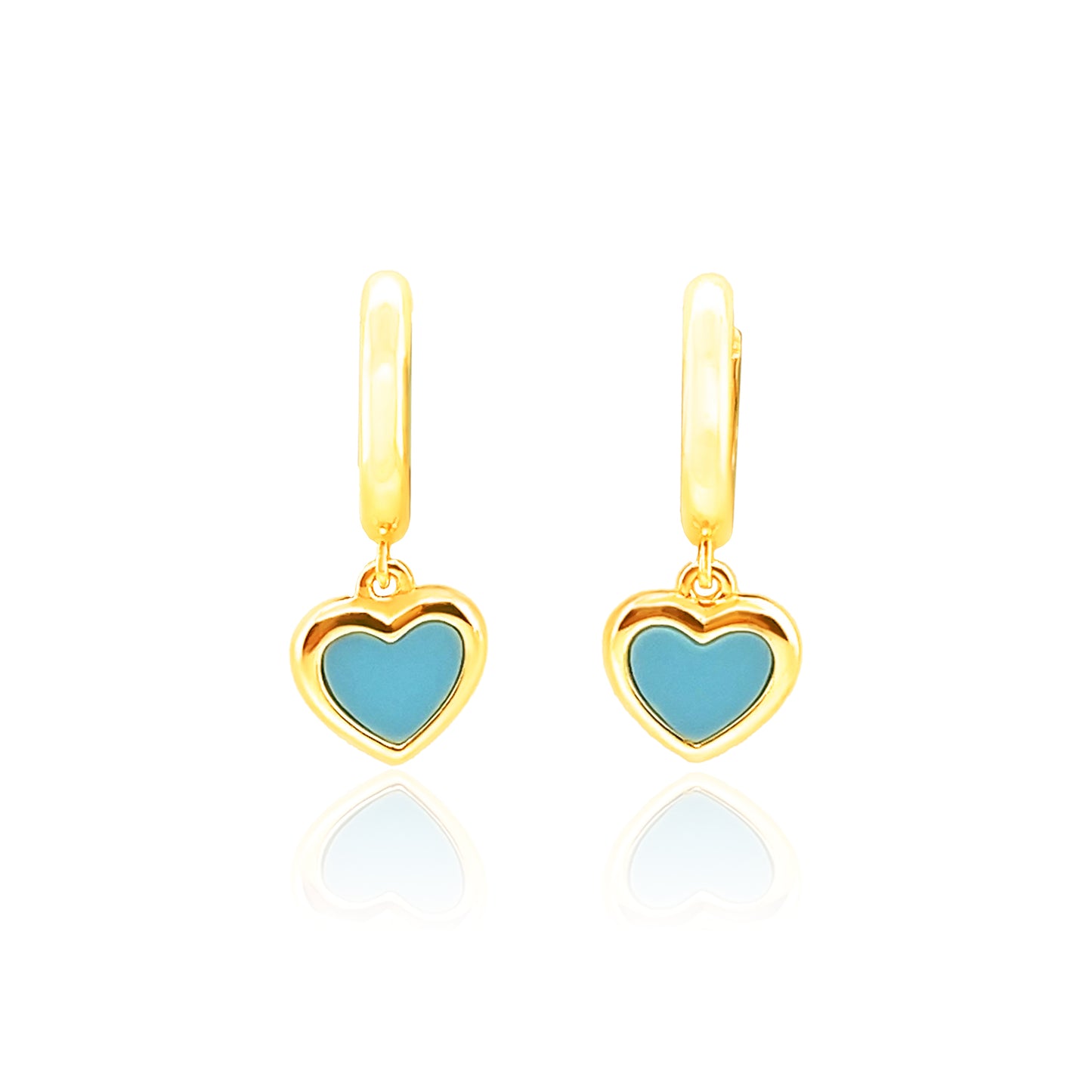 Hanging Turquoise Heart Earrings  14k Gold Plated