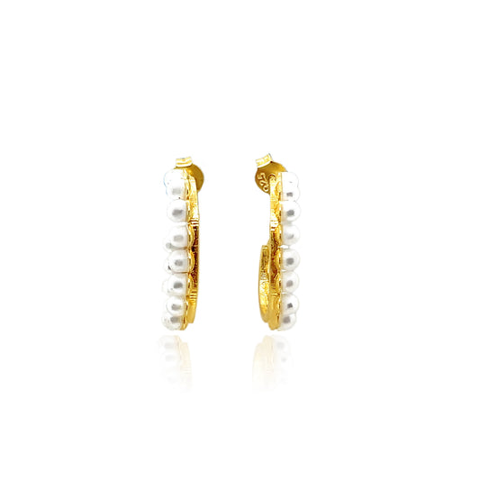 14k Gold Plated Pearl Hoop Earrings