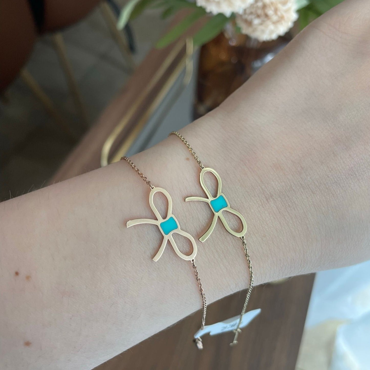 14k Yellow Gold Turquoise Gemstone Ribbon Bracelet