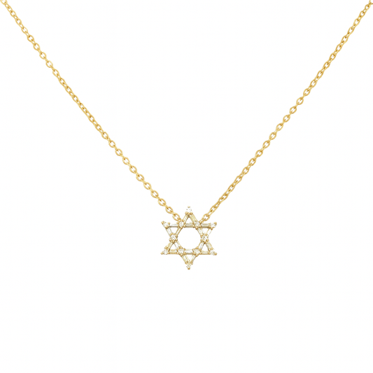 14k Gold Plated Magen David Necklace with Baguette- Cut Cubic Zirconia